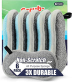 Dual Sided All-Purpose Sponges Kitchen,Dish Sponge for Washing Dishes Cleaning Kitchen,Non Scratch,Rough Scrubbers for Non-Stick Cookware, Soft Microfiber Scrub for Dishes(Bule,6Pack)