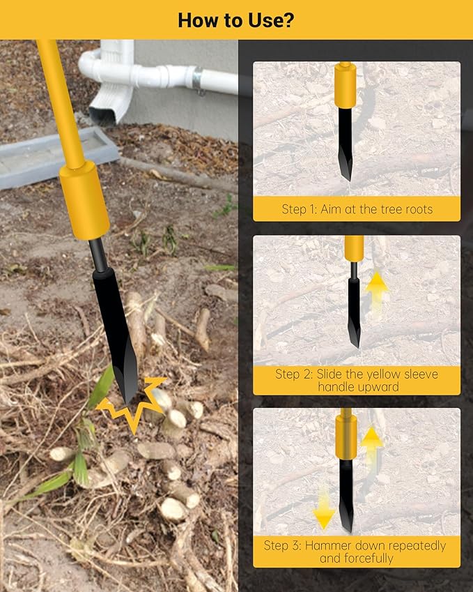Heavy Duty Tree Root Removal Tool, Root Cutting Shrub Cutter Remover Tool Spade Bar, Fit for Bamboo, Tree Roots, Rocks, Shrubs, Bushes, Stumps. Sliding Gravity Hammer Mechanism