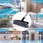 Floor Scrub Brush with Long Handle, Adjustable Stainless Steel Handle, Stiff Bristles & Rubber Squeegee Scraper, Heavy Duty Scrubber, Ideal for Cleaning Floor, Concrete, Deck, Hardwood, Patio, Tile