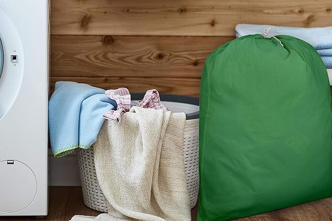 Urban Villa Laundry Bag Canvas|Dirty Clothes Travel Laundry Bag|Machine Washable|Reusable College Hostel Hamper Liner Bag for Garments Delicates Drawstring Closure 1 Pack Green Color|Size 28X36 Inches