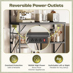Huuger 4-Tier Bakers Rack with Reversible Power Outlet, 31.5 Inch Microwave Stand, Kitchen Bar, with Top Shelf, 6 S Hooks, Black