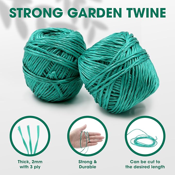Polypropylene Twine - 5/64" Thick, 164 Feet Long for Bundling, Packaging, Gardening and More, Green