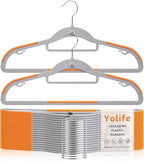 Yolife Cascading Plastic Clothes Hangers 20 Pack with Inner Hook for Vertical Storage, Slim Space Saving Hangers with Non-Slip Pads, 360° Swivel Metal Hook, Versatile, Gray & Orange