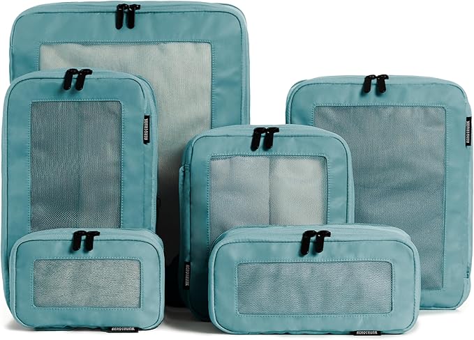 Compression Packing Cubes for Travel - Luggage Organizer Bags - Double Zipper Packing Cubes for Suitcases (6-Pack, Teal)