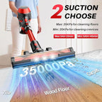 Cordless Vacuum Cleaner - Lightweight, 35Kpa Home Stick Vacuum, Smart Display & Removable Battery, Up to 45 Mins, 8 in 1 Portable Handhled Vacuum, Wall Mount Charging for Hardfloor, Carpet Red