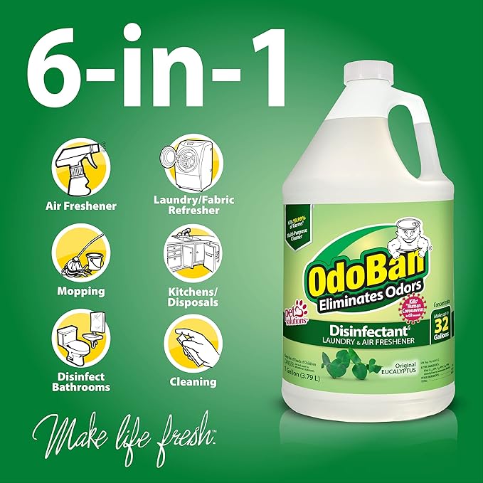 OdoBan Disinfectant Concentrate and Odor Eliminator, Made in the USA, Original Eucalyptus, Lavender and Cotton Breeze Scents, 3 Gallons