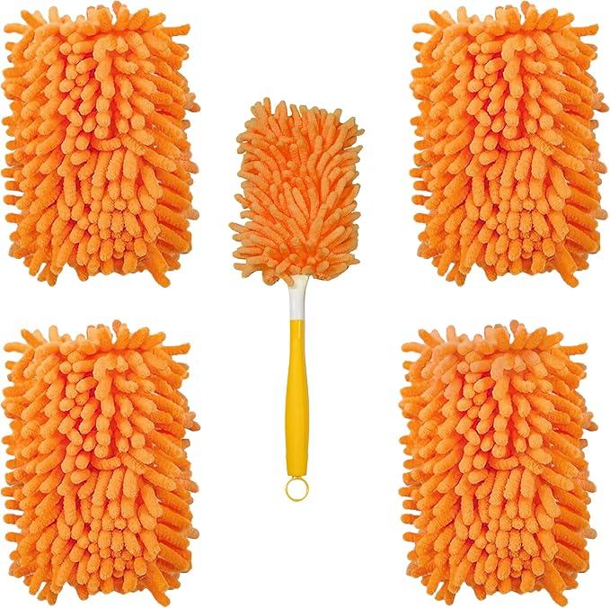 Reusable Duster Refill Compatible with Swiffer Hand Duster - 360 Heavy Duty Microfiber Duster Refills - 4 Pack for Ceiling Fans, Furniture, and Electronics (Orange,Handle is Not Included)
