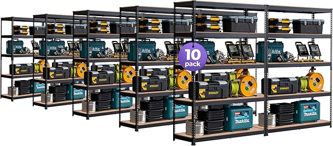 HOMEDANT 5 Tier Laminated Boltless Heavy Duty Garage Storage Adjustable Wide Size Metal Shelving Unit Utility Rack Shelves Organization Shelf Shed Warehouse 47.7" W x 18.2" D x 71.3" H 10Pack