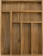 Luxury Acacia Kitchen Drawer Organizer - Silverware Organizer - Utensil Holder and Cutlery Tray with Grooved Drawer Dividers for Flatware and Kitchen Utensils (6 Slot)