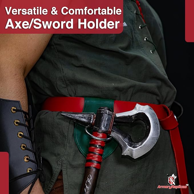 Armory Replicas - Genuine Rawhide Leather Universal Axe Frog - Medieval Hand Crafted O-Ring Funcitonal Outdoor Costume LARP Weapon Holder