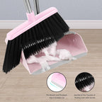 Broom and Dustpan Set, 54” Long Adjustable Handle Broom with Dustpan Combo Set Heavy Duty with Dust Pan Teeth to Clean Hair for Home Lobby Office (Medium Pink)