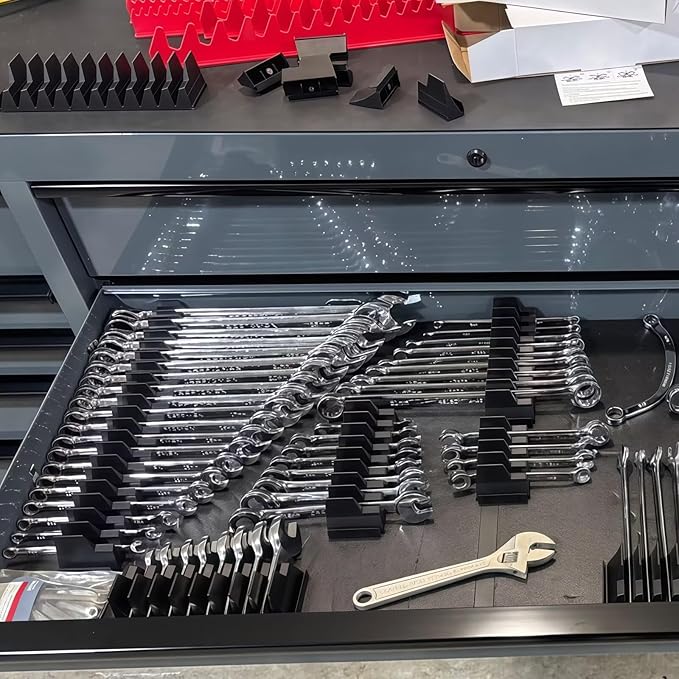 40 PCS Modular Wrench Organizer Pro, Magnetic Base for Tool Drawer Storage and Organization, Durable and Sturdy Black Toolbox, Suitable for Professional Mechanics