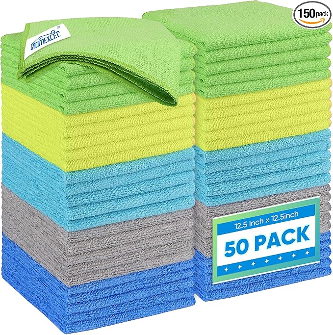 HOMEXCEL Microfiber Cleaning Cloth 150 Pack, 12.5 x 12.5 inch Microfiber Towels for Cars, Ultra Absorbent Car Washing Cloth, Lint Streak Free Cleaning Rags for Car, Kitchen, and Window, Multicolor
