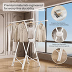 BIREN Clothes Drying Rack Heavy Duty Clothing Racks Extending Laundry Rack Two Drying Modes Garment Racks for Drying Clothes, Adjustable Length from 32-55 Inches for Indoor Outdoor Use