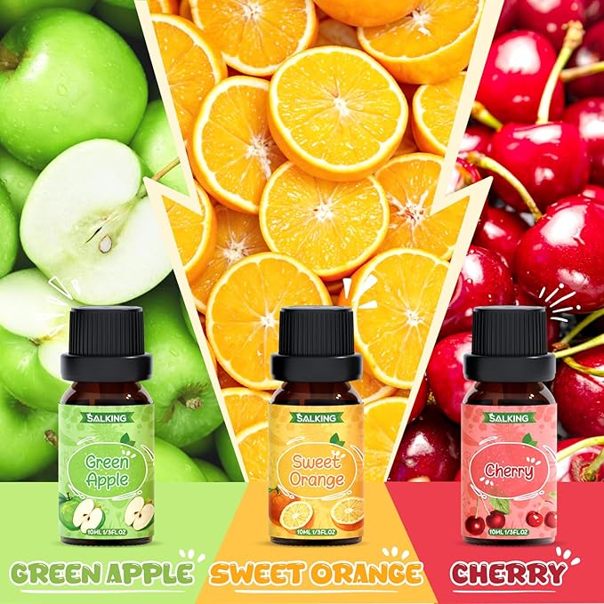 SALKING Fruity Fragrance Essential Oils Set, Essential Oil Gift Set Scented Oils for Diffuser Candle Making - Pineapple,Guava, Raspberry, Green Apple, Orange, Cherry
