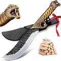 Purple Dragon Heavy Duty Machete for Cutting Trees – Japanese Forged Survival Machete with Tiger Head Handle, Gardening Machetes with Leather Sheath, Yard Work & Outdoor Camping Machetes