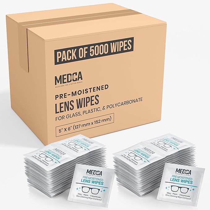 Premoistened Lens and Glass Cleaning Wipes - Portable Travel Cleaner for Glasses, Camera, Cell Phone, Smartphone, and Tablet - Disposable, Quick Drying, Streak Free - Bulk Pack of 5000
