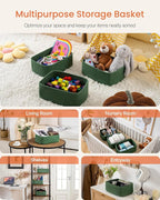 Small Woven Basket, 13.5 x 9.5 x 5 Inches, Storage Basket for Organizing, Cute Small Rope Shelf Closet Cube Storage Bins Baskets for Shelves, Dog Toy Gift Baskets Empty, 3 Pack, Green