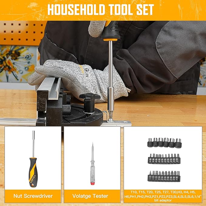 TOLSEN Tool Set for Home Maintenance and Daily Use, General Household Hand Tool kit with Plastic Storage Toolbox, 119 Pieces Home Tool Kits for All Purpose