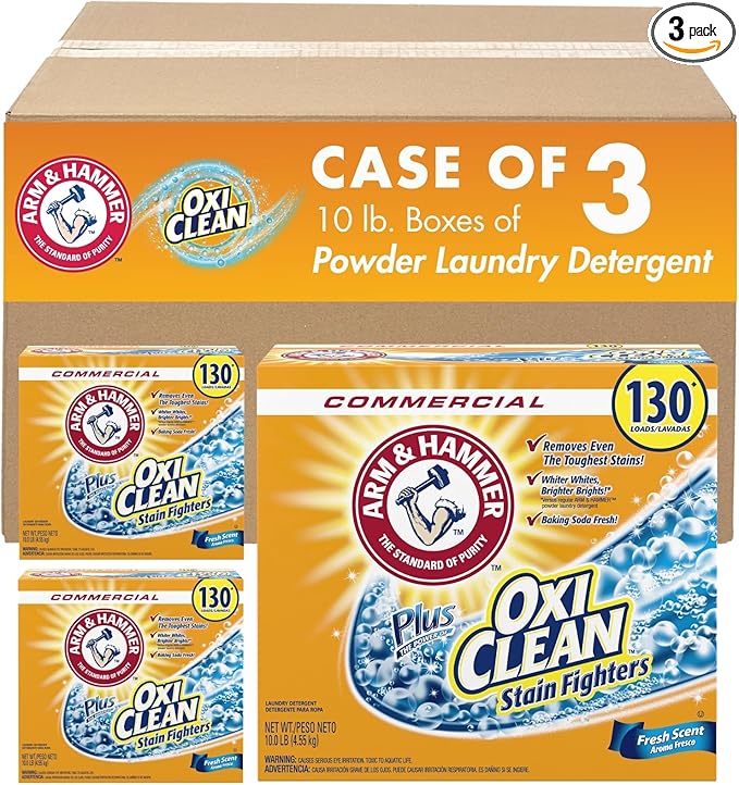 Arm & Hammer 33200-00108 Powder Laundry Detergent, OxiClean, Fresh Scent, 9.92 lb. (Pack of 3)