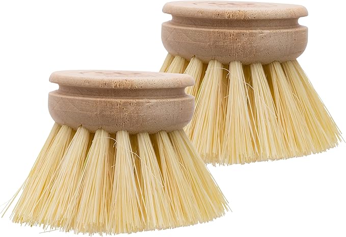 REDECKER Replacement Head for Dish Brush, 1-5/8-inch, Set of 2, 100% Natural Tampico Fiber and Untreated Beechwood, Made in Germany - Natural Dish Brush Replacement Heads