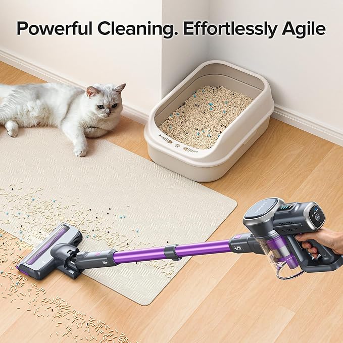 Lubluelu Upgraded 45kPa Cordless Vacuum Cleaner, Freestanding Stick Vacuum with Powerful Suction, Up to 50mins Runtime, Rechargeable and Portable Vacuum Cleaner for Pet Hair, Carpet, Hard Floor