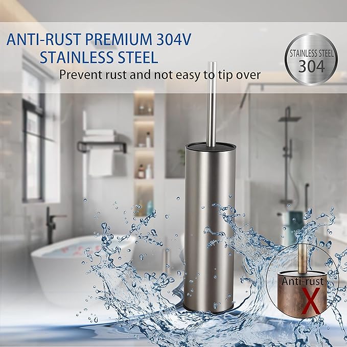BGL Toilet Brush and Holder,Stainless Steel Toilet Brushes for Bathroom with Holder, Toilet Bowl Brush and HolderBrushed Nickel