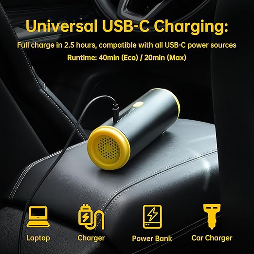 Cros 4-in-1 Mini Cordless Vacuum Cleaner, 21kPa Powerful Suction, Portable Handheld Vacuum for Car & Home, Type-C Rechargeable, Compact & Lightweight