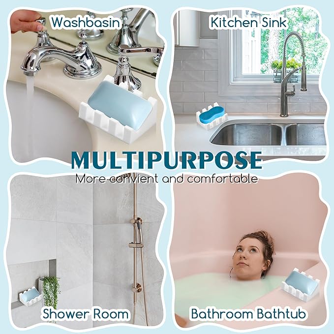 Silicone Soap Dish with Drain, Upgrade Double Suction Cups at The Bottom for Anti-Slip and Stability, Soap Dish Shower Waterfall Bar Soap Holder Tray with Drain Soap Holder (1, White)