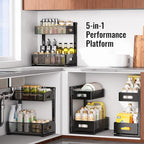 2-Tier Under Sink Organizer, Silk-Smooth Metal Sliding Drawer Organizers and Storage Rack, Pull Out Cabinet Shelf for Kitchen, Bathroom, Pantry, Cabinet, Closet