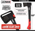 ARES 45005 – 18-Inch Chopping Axe – Lightweight Fiberglass Handle Construction – High-Carbon Steel Blade Head – Gardening, Hiking, and Outdoor/Adventure Applications