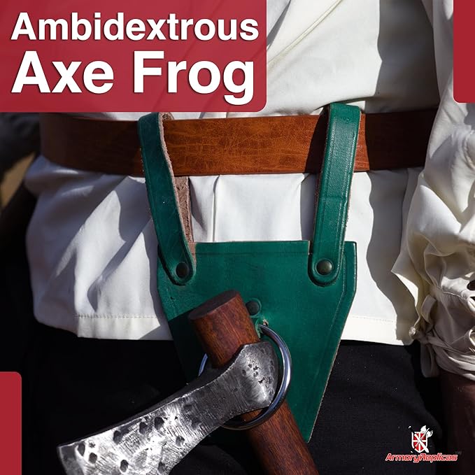 Armory Replicas - Ring Leather Universal O-Ring Medieval Style Axe Holder Belt Frog - Hand Crafted Genuine Leather Costume Weapon Holster Holder