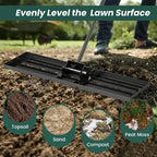 Goplus Lawn Leveling Rake, 36" x 10" Heavy Duty Level Lawn Tool w/ Ergonomic Handle for Soil, Effort-Saving Landscape Rake for Garden, Backyard, Golf Course, Farm, Pasture, Black
