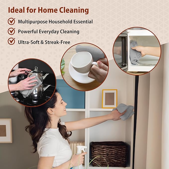 H4N Microfiber Cleaning Cloth Roll, 85 Pack Tear Away Towels, Lint Free, Absorbent, Streak Free, Non-Abrasive, Reusable and Washable Dish Rags for Car and Household Supplies, 11.81x11.81 Inches (Gray)