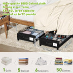 Tututry Under Bed Storage with Wheels, XXL 60L Under the Bed Storage Bins, Underbed Storage Containers with Lids & Label, Rolling Metal Drawer for Shoes, Clothes, Books, Toys (2-Pack Black)