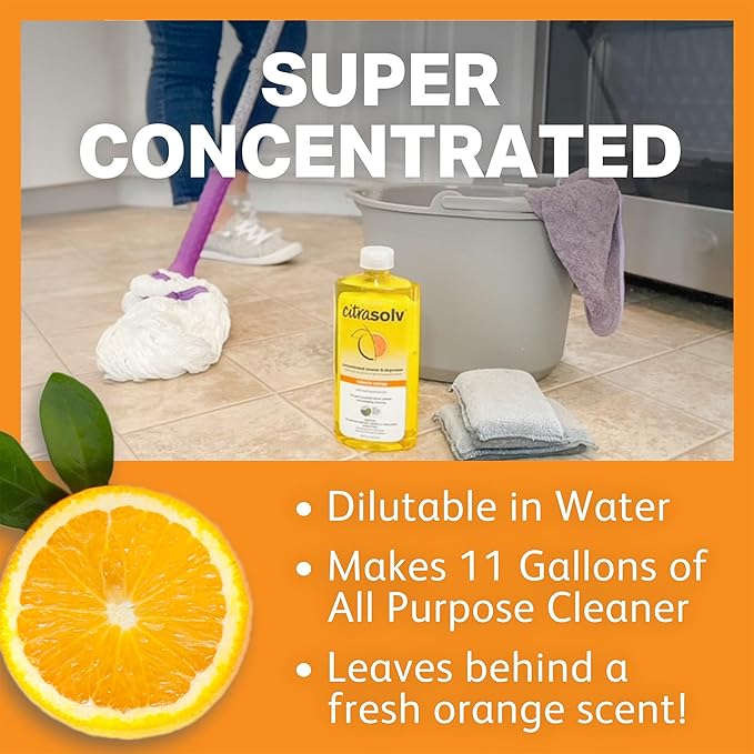 Citra Solv Concentrated Cleaner & Degreaser, Deodorizer, Paint & Adhesive Remover, for Home and Outdoor, Natural Orange Oil, Safe, Valencia Orange - 32 Fl Oz (2-Pack)