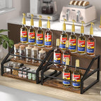 Coffee Syrup Rack Organizer, Spice Racks, Syrup Bottle Holder Stand for Coffee Bar, 3-Tier 12 Bottles Storage Shelves for Syrup, Wine, Dressing for Kitchen Countertop, Rustic Brown