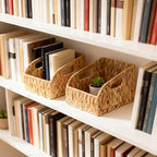 Wicker Baskets for Organizing,Pantry Baskets with Built-in Handles, Handwoven Wicker Storage Basket, Water Hyacinth Storage Bins for Shelves, 3 Pack, Natural 2 Set