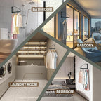 NEWRAIN Folding Clothes Hanger Rack, Wall Mounted Laundry Racks for Drying Clothes,Swing Clothing Hanging System Drying Closet Storage Organizer Black