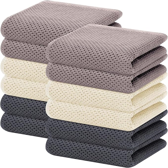 Homaxy 100% Cotton Waffle Weave Kitchen Dish Towels, Ultra Soft Absorbent Quick Drying Cleaning Towel, 13 x 28 Inches, 12-Pack, Mixed Color