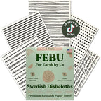 FEBU Swedish Dishcloths for Kitchen | 5 Pack Black Minimalist Reusable Paper Towels Washable | Swedish Dish Towels | Non-Scratch Cellulose Sponge Cloths | No Odor, Biodegradable Cleaning Cloths