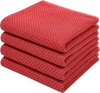 Homaxy 100% Cotton Waffle Weave Kitchen Dish Towels, Ultra Soft Absorbent Quick Drying Cleaning Towel, 13 x 28 Inches, 4-Pack, Brick Red