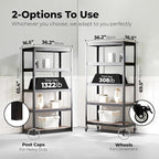HOMEDANT House 5-Tier Metal Rolling Cart Shelf Rack Casters Heavy Duty Laminated Wheel Shelving Unit Adjustable Utility Storage Shelves Organizer Shelf Kitchen Garage 36.2" W x 16.5" D x 69.5" H 1Pack