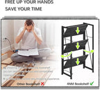 4NM No-Assembly Folding Bookshelf Storage Shelves 3 Tiers Vintage Bookcase Standing Racks Study Organizer Home Office (Gray Black)