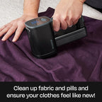BUFF Fabric Shaver + Lint Remover, Sweater Defuzzer with 3 Motor Speeds, Remove Pills from Blankets, Couch, Clothing, Furniture, Stainless Steel Blade, USB-C Rechargeable – Black