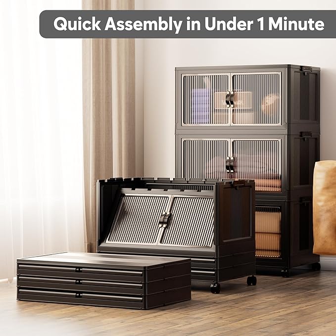 Jalove 90Gal Large Storage Bins with lids, 360QT Plastic Stackable Storage Containers with Wheels, Collapsible Closet Organizer and Storage Drawers,Clothes Organization for Cabinet Home, 3Pack Black