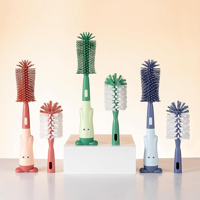 Cup Cleaning Brush, Silicone Baby Bottle Brush with Stand, Large Handle Water Bottle Brush Cleaner Set, with a Tiny Cup Lid Gap Cleaning Brush, Cup Lid Cleaner Brushes Kit, Blue
