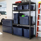 Rubbermaid Roughneck Tote 18 Gal, 6 Pack, Made in USA, Dark Indigo Metallic, Rugged Plastic Stackable Storage Bins with Lids and Handles