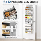 Over The Door Organizer, 6 Shelf Door Organizer Hanging with 6 Large Capacity Pockets, Over The Door Storage Hanging Shelves for Closet Wall Bathroom Closet Bedroom Nursery