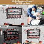 Power Tool Organizer Wall Mount, 3 Layer Heavy Duty Garage organizer Loads 260lbs, Tool Organizers with 8 Drill Hanger, Battery Tools Holder Garage Storage Organization for Workbench, Pegboard, Shed